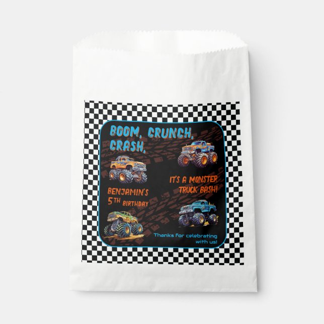Monster Truck Bash Boy 5th Birthday Party Favour Bags (Front)