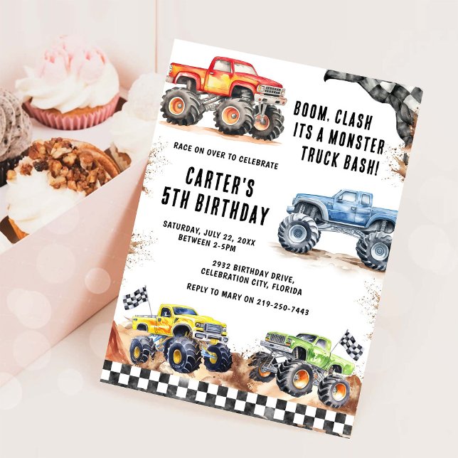 Monster Truck Bash Boy Birthday Invitation (Creator Uploaded)