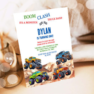 Monster Truck Bash Boy Birthday Invitation