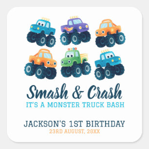 Monster Truck Bash Boys Birthday  Square Sticker