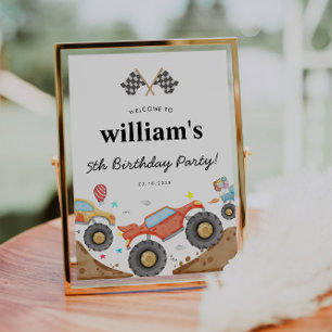 Monster Truck Bash Car Race Flags Birthday Welcome