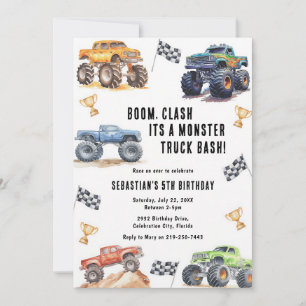 Monster Truck Bash Kids Birthday Invitation
