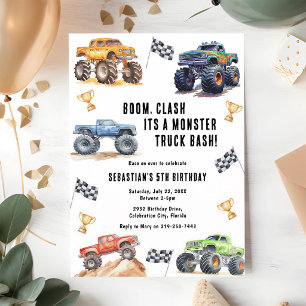 Monster Truck Bash Kids Birthday Invitation