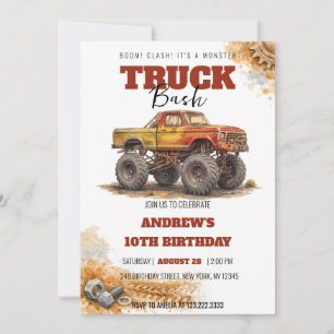 Monster Truck Bash Vintage Rusty Truck Birthday  Invitation