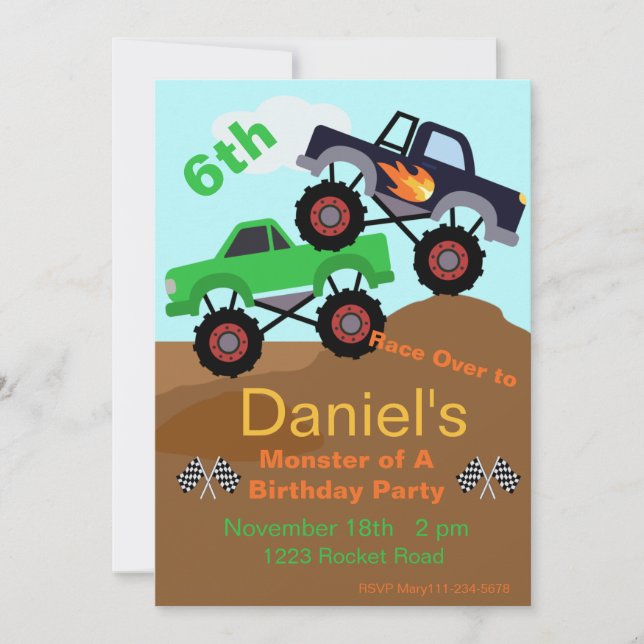 Monster Truck, Big Truck, Racing Truck Invitation (Front)