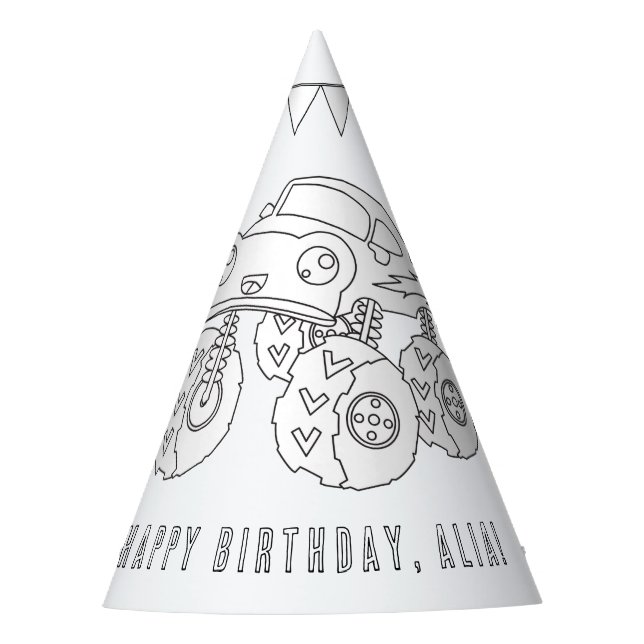 Monster Truck Birthday - Colour Your Own Party Hat (Front)