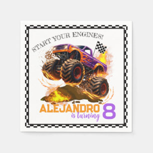 Monster Truck Birthday Fire Flames Napkin