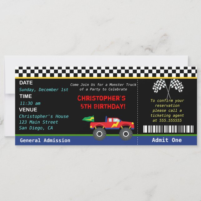Monster Truck Birthday Invitation (Front)