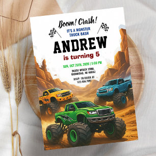 Monster Truck Birthday Invitation for Boys