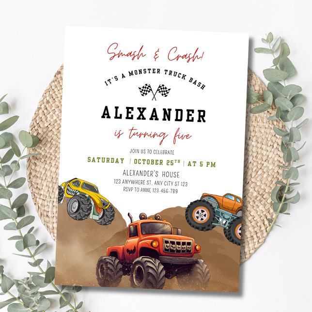Monster Truck Birthday Invitation, Racing Car Boys Invitation (Creator Uploaded)