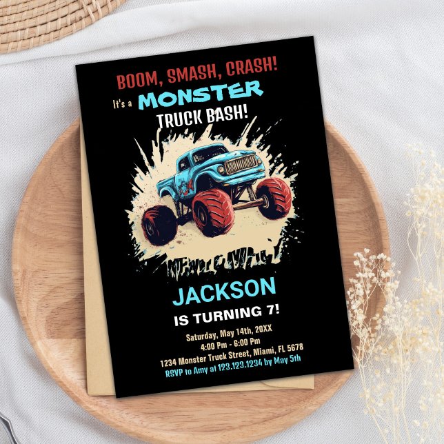 Monster Truck Birthday Invitations Black (Monster Truck Birthday Invitations Black)