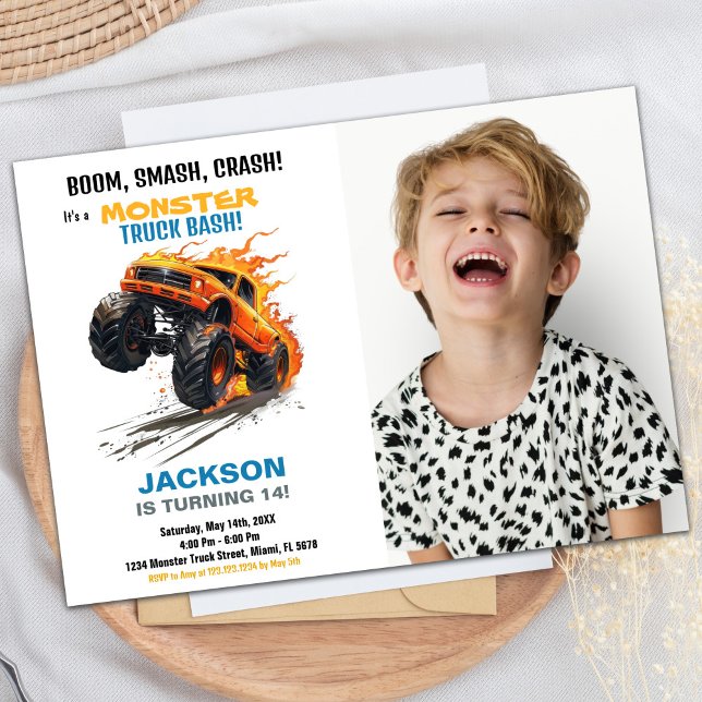 Monster Truck Birthday Invitations Blue Photo (Monster Truck Birthday Invitations Blue Photo)