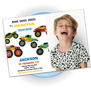 Monster Truck Birthday Invitations Colours w Photo