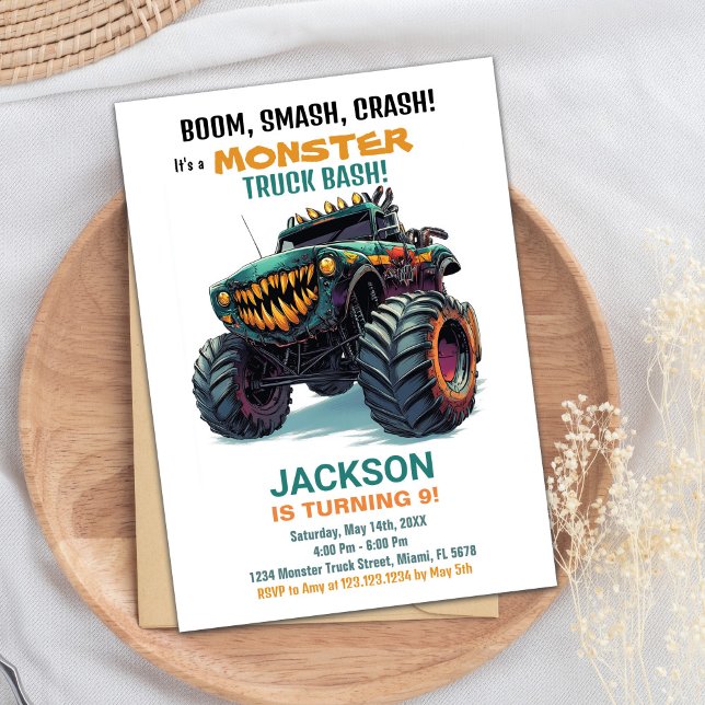 Monster Truck Birthday Invitations Green (Monster Truck Birthday Invitations Green)
