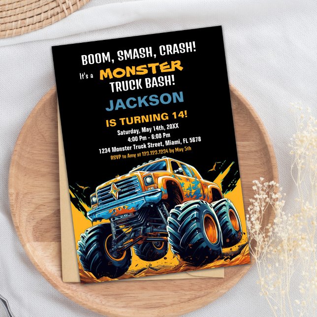 Monster Truck Birthday Invitations Orange BC (Monster Truck Birthday Invitations Orange BC)