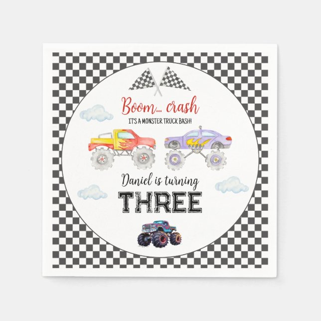 Monster Truck Birthday Monster Truck Napkin (Front)