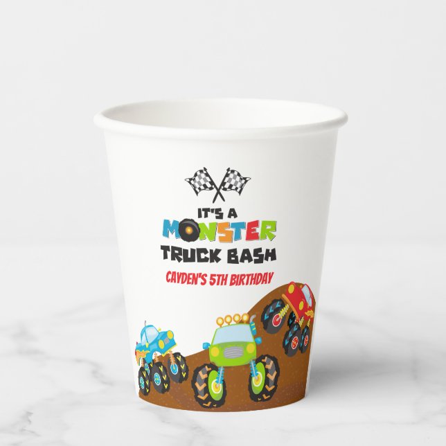 Monster Truck birthday Paper Cups (Front)