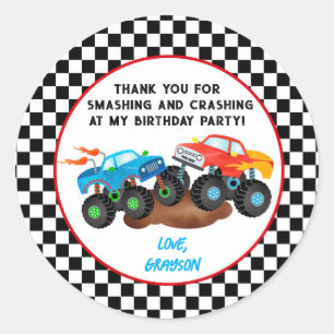 Monster Truck Birthday Party Favor Stickers Labels