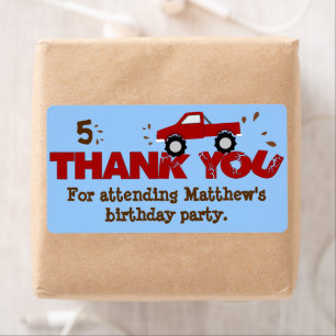 Monster Truck Birthday Party Favour Labels