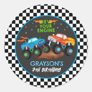 Monster Truck Birthday Party Favour Stickers Label