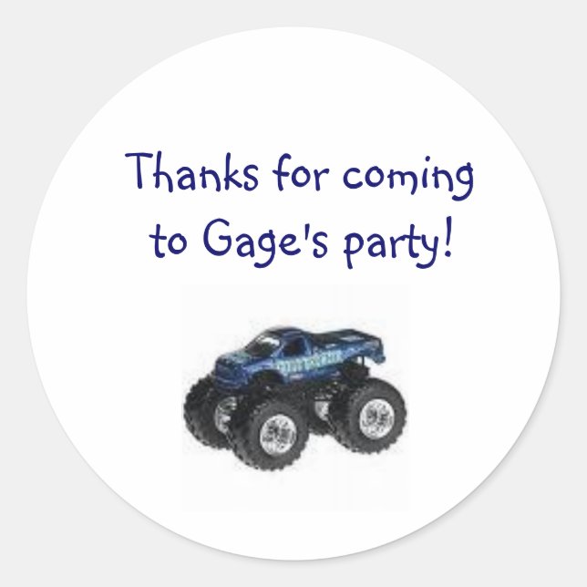 Monster Truck Birthday Party Goody Bag Label (Front)
