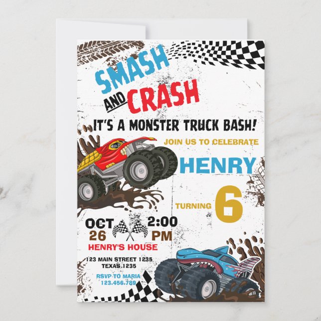 Monster Truck Birthday Party Invitation  (Front)