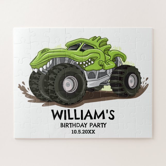 Monster Truck Birthday Party Minimal Boys Birthday Jigsaw Puzzle (Horizontal)