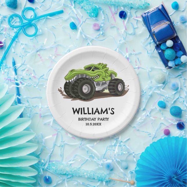 Monster Truck Birthday Party Minimal Boys Birthday Paper Plate (Party)