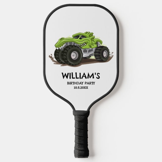 Monster Truck Birthday Party Minimal Boys Birthday Pickleball Paddle (Front)
