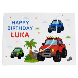 Monster Truck Birthday Party Name Kids Large Gift Bag