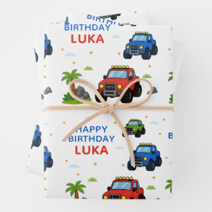 Monster Truck Birthday Party Name Kids Wrapping Paper Sheet