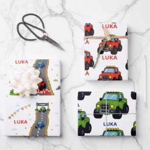 Monster Truck Birthday Party Name Kids Wrapping Paper Sheet