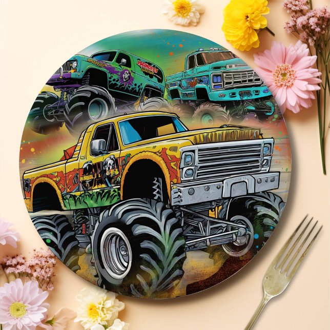 Monster Truck Birthday Party Paper Plates (Creator Uploaded)