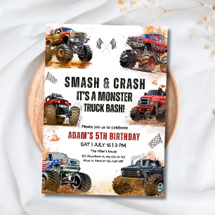 Monster Truck Birthday Party Smash Crash Truck Boy Invitation