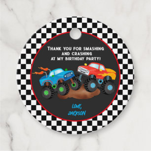Monster Truck Birthday Thank You Gift Favour Tags