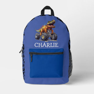 Monster Truck Blue Dinosaur Style Printed Backpack