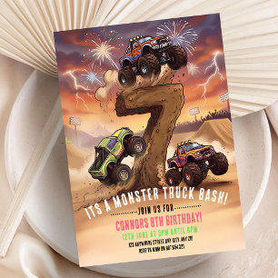Monster Truck Boom Crash 7th Birthday Invitation