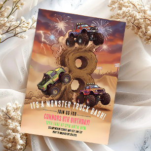 Monster Truck Boom Crash 8th Birthday Invitation