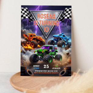Monster Truck Boom Crash Any Age Birthday Invitation