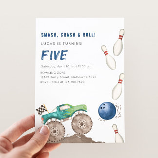 Monster Truck & Bowling Birthday Party Invitation
