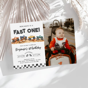 Monster Truck Boy 1st Birthday Photo Invitation