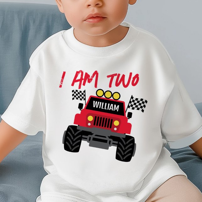 Monster Truck Boy 2nd Birthday Personalised Baby T-Shirt (Creator Uploaded)