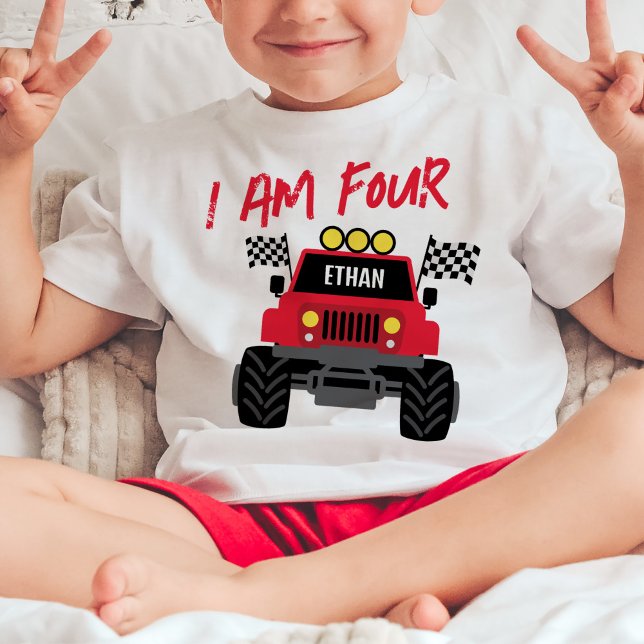 Monster Truck Boy 4th Birthday Personalised Baby T-Shirt (Creator Uploaded)