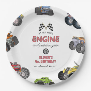 Monster truck, boy any age birthday paper plate