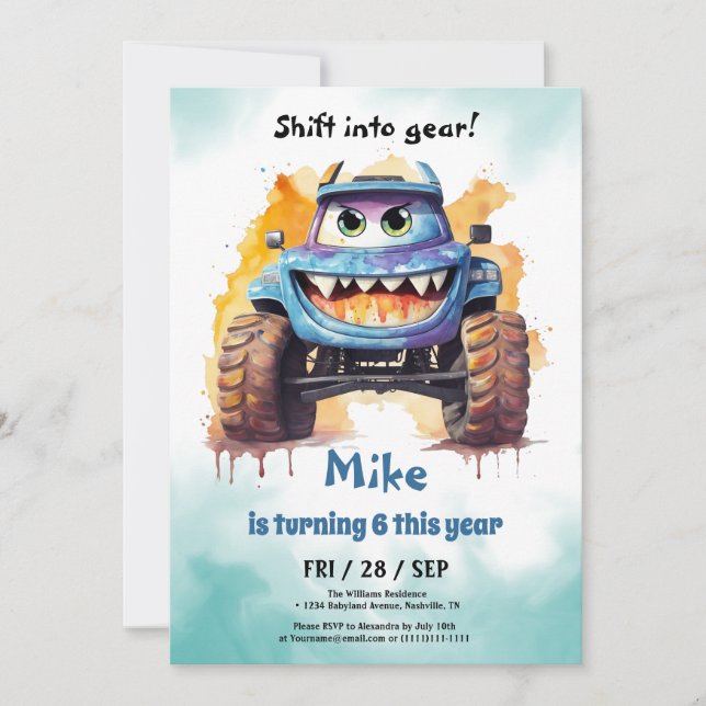 Monster Truck boy Birthday  Invitation (Front)