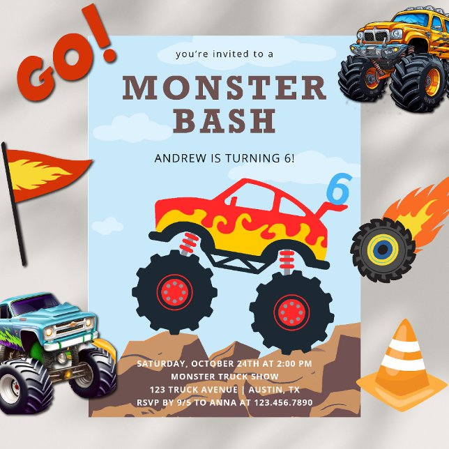Monster Truck Boy Birthday Party Invitation (Creator Uploaded)