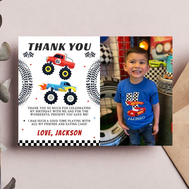 Monster Truck Boy Birthday Photo Thank You Card (Creator Uploaded)