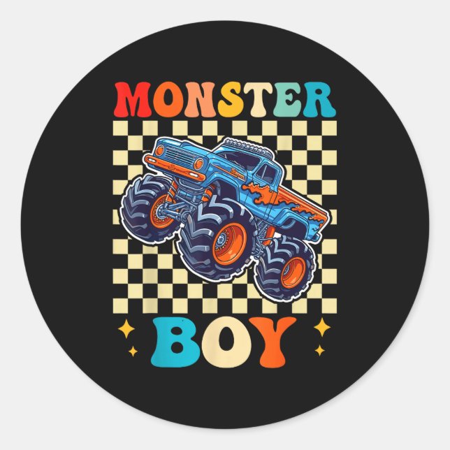 Monster Truck Boy Family Matching Monster Trucks B Classic Round Sticker (Front)
