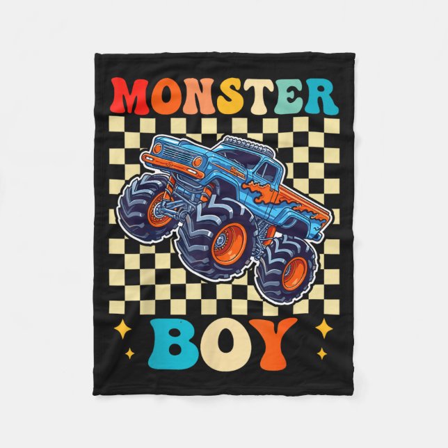 Monster Truck Boy Family Matching Monster Trucks B Fleece Blanket (Front)