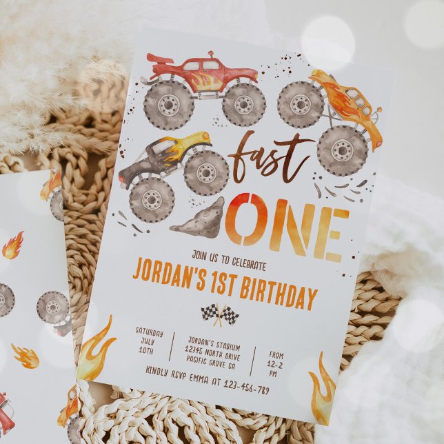 Monster Truck Boy Fast One 1st Birthday Party Invitation (Creator Uploaded)